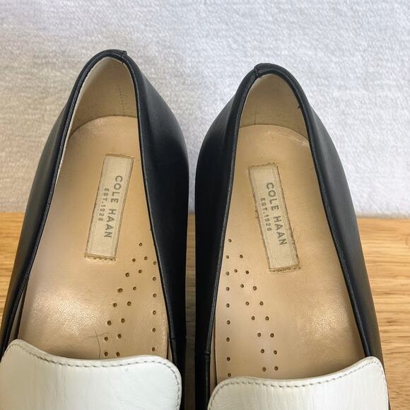 Cole Haan Mazie Colorblock Slip On Black Leather Loafer Stacked Heel Pump Size 8 - Picture 9 of 12